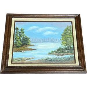 Painting Original Art Signed Framed 20x23 The Lake Vintage Home Decor